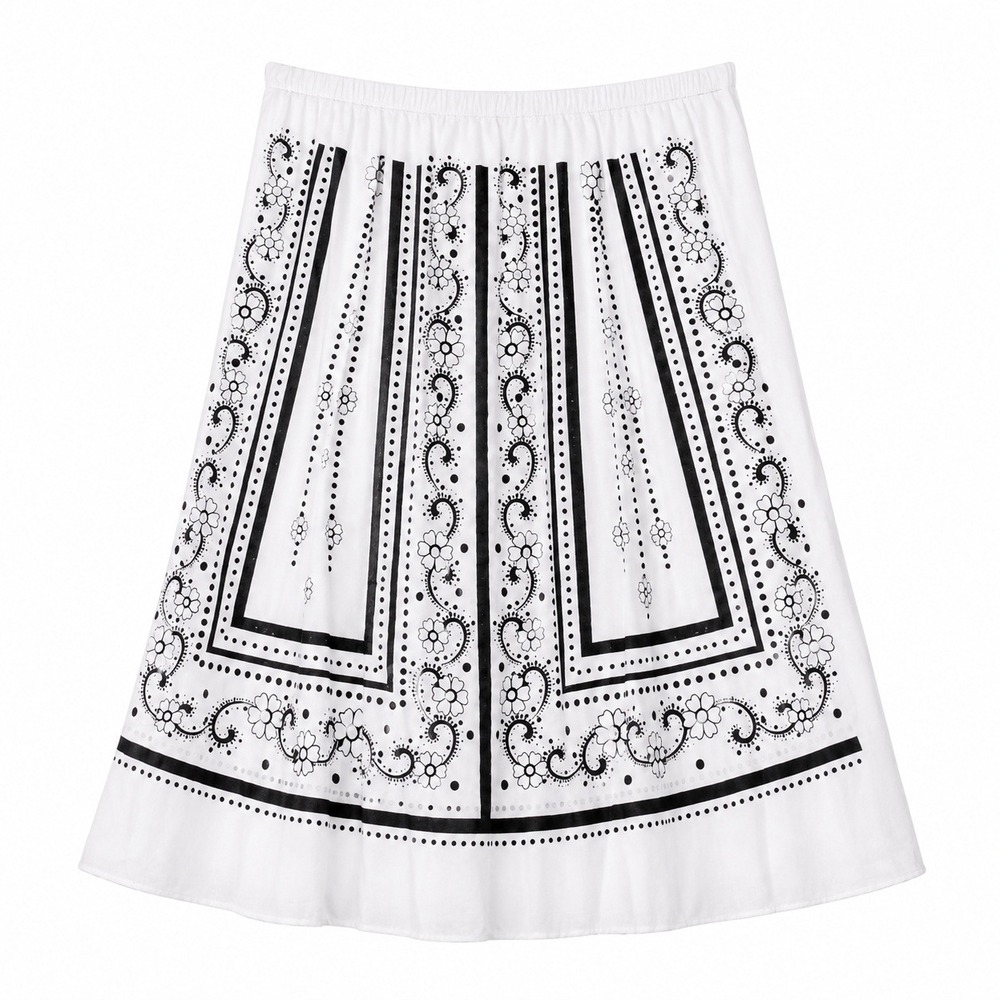 IZ Byer California A-Line Skirt Women Medium White Black Excellent Boho Floral